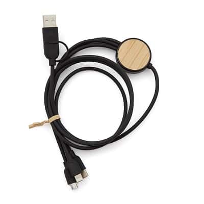 cable 3 en 1 bamboo para empresas | loguideas merchandising Cable 3 en 1 Bamboo para empresas